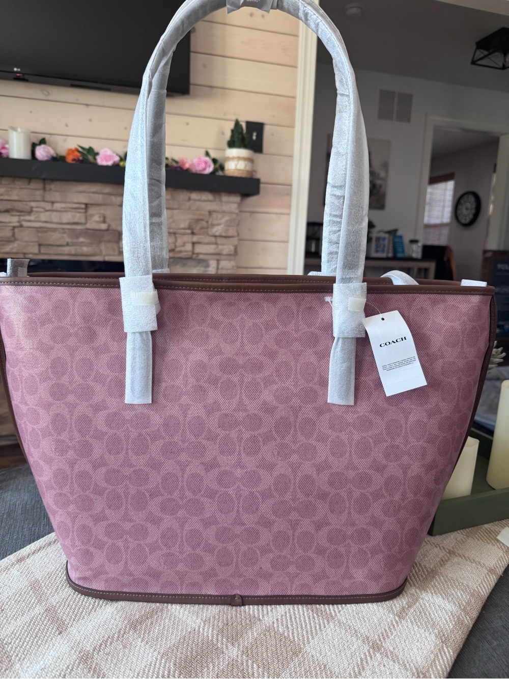 Coach Pink Signature Taxi Tote with Matching Pouch / Pink Sable - Picture 2 of 8